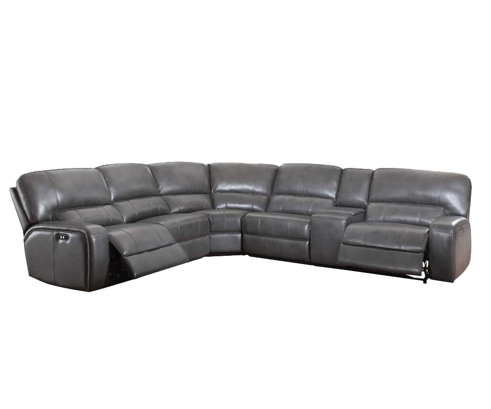 Saul Sectional Sofa: Power Motion & USB, Gray Leather-Aire Finish, 53745