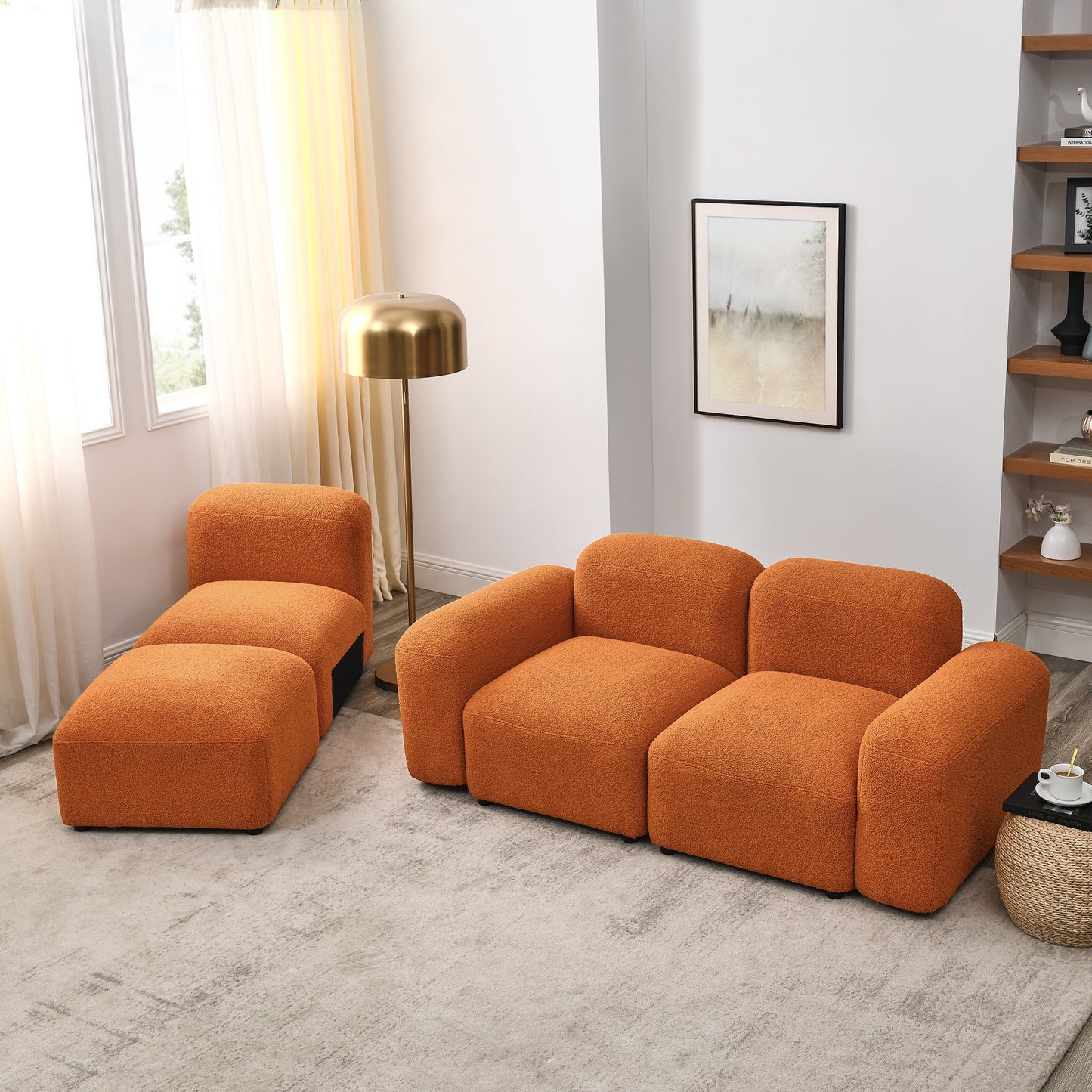 L-Shape Modular Sectional Sofa, DIY Combination, Teddy Fabric, Orange - Comfortable and Stylish Furniture for Your Home