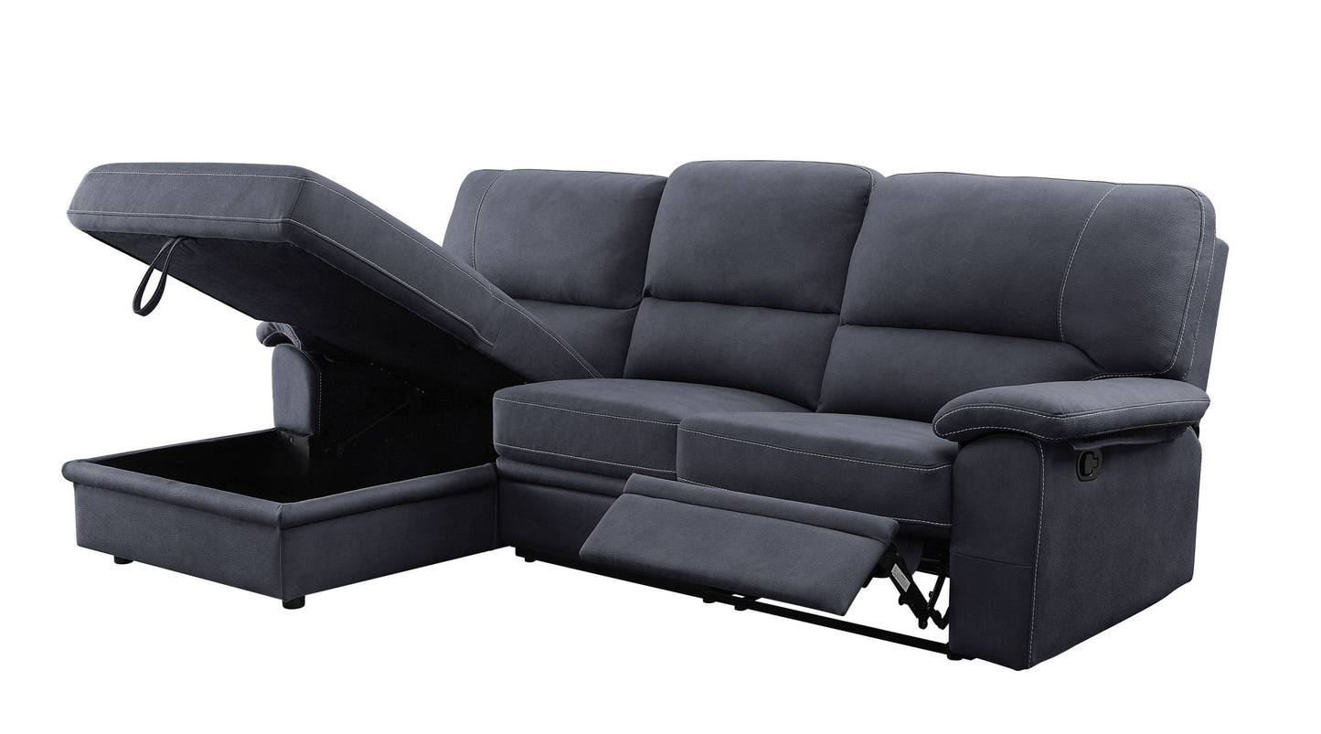 Trifora Reclining Storage Sectional Sofa: Dark Gray Fabric, ACME 51605
