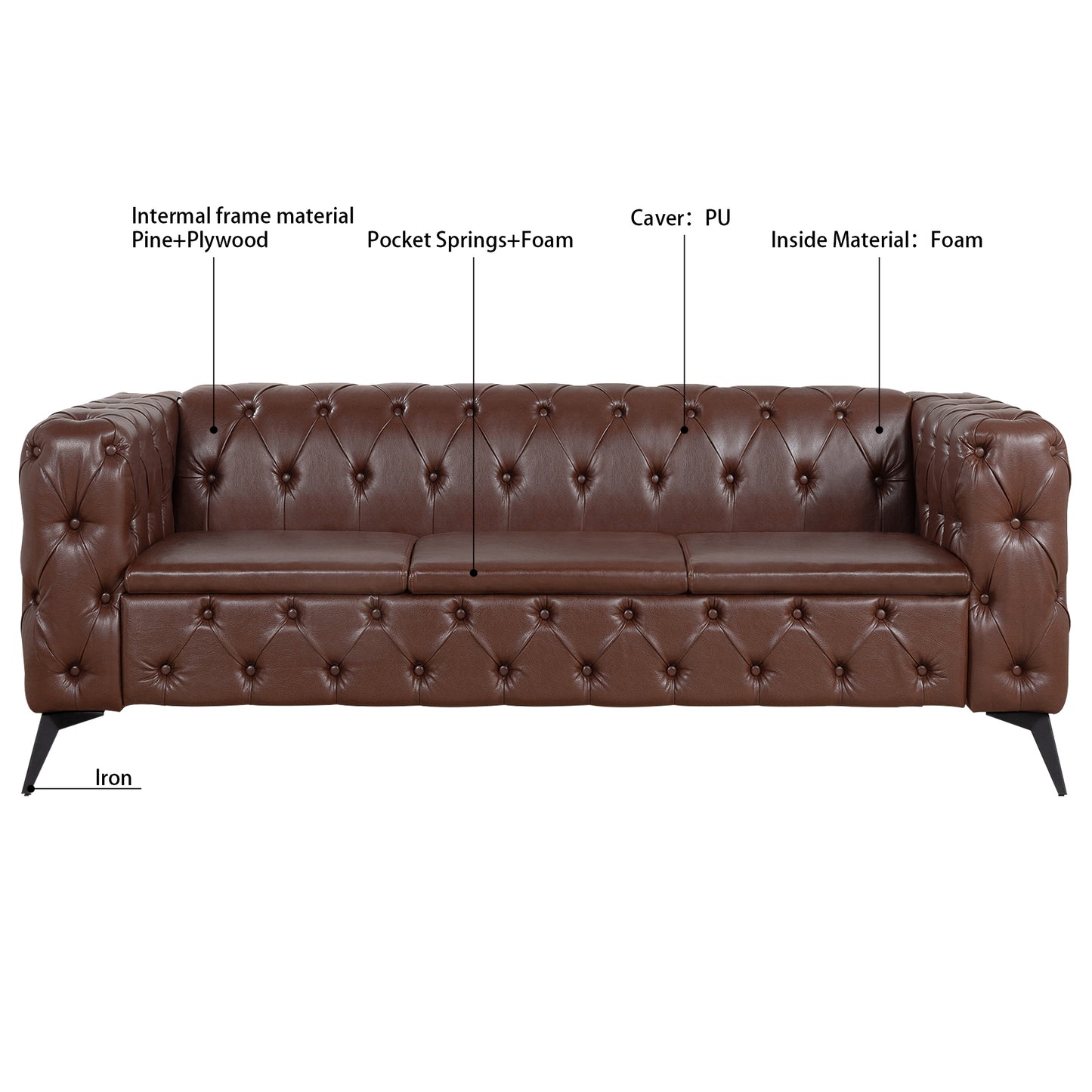84.06-Inch Width Traditional Square Arm 3-Seater Sofa with Removable Cushions: Classic Comfort and Style in a Timeless Design, Available in Various Colors