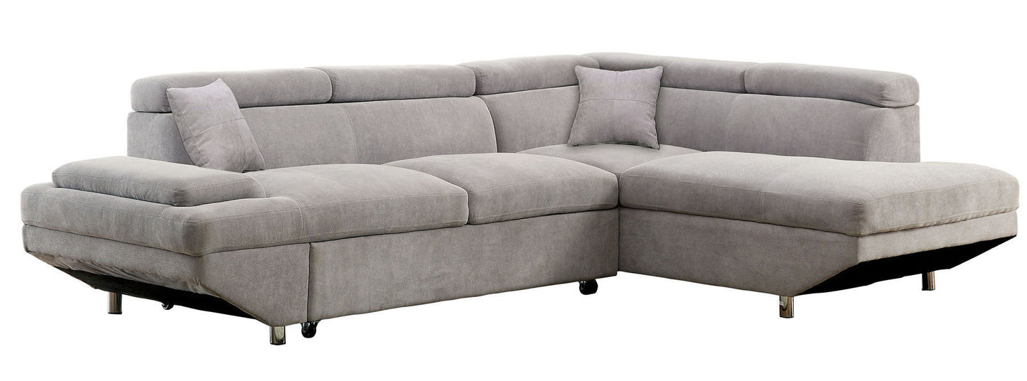 Living Room Sectional: Gray Fabric Sofa with Pull Out Bed, Storage, & Cushions