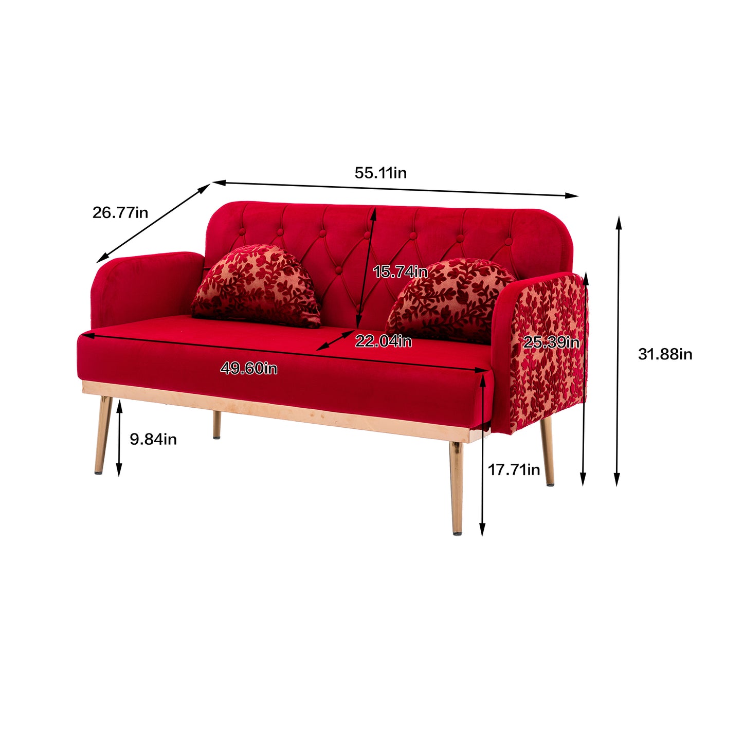 COOLMORE Velvet Sofa: Stylish Accent Loveseat with Metal Feet - Choose from Various Colors & Sizes