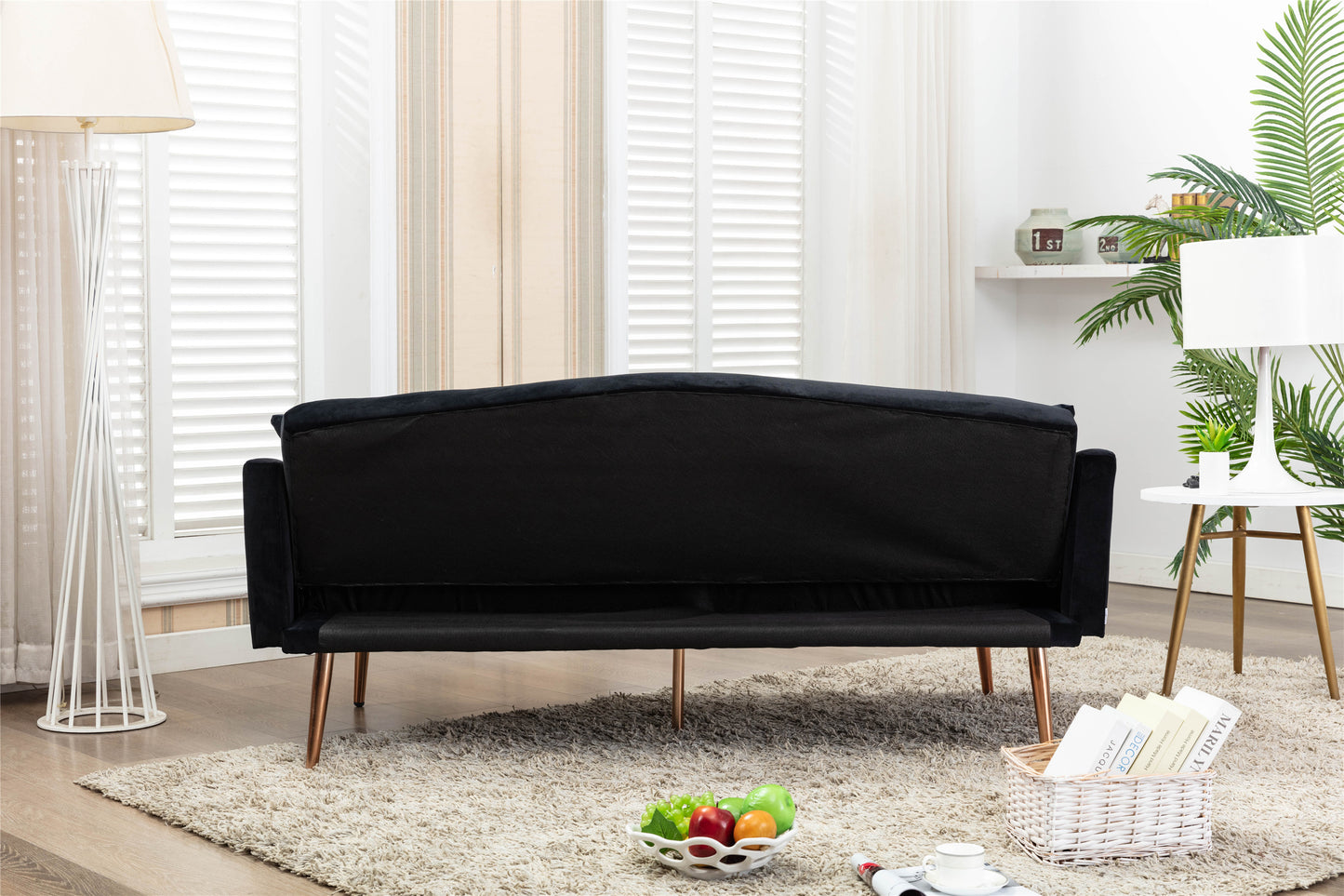 Velvet Sofa: Stainless Feet, Black Color - Accent Loveseat Sofa.