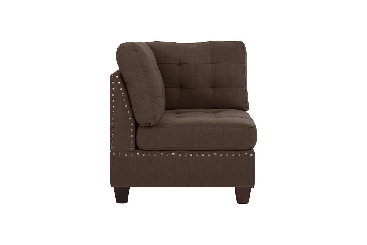 Contemporary Modular Sectional 8pc Set Living Room Furniture - Black Coffee Linen Like Fabric, Tufted Nail heads, Corner L-Sectional with 3x Corner Wedge, 3x Armless Chair, and 2x Ottoman