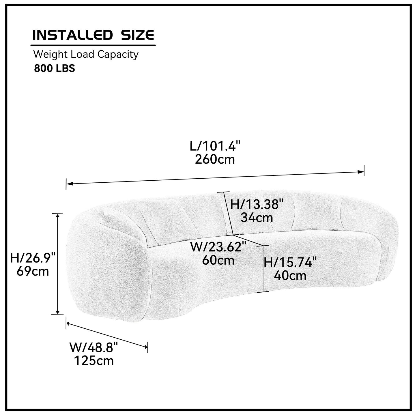 102'' 5-Seater Boucle Sofa: Modern Sectional Half Moon Leisure Couch in Teddy Fleece Brown
