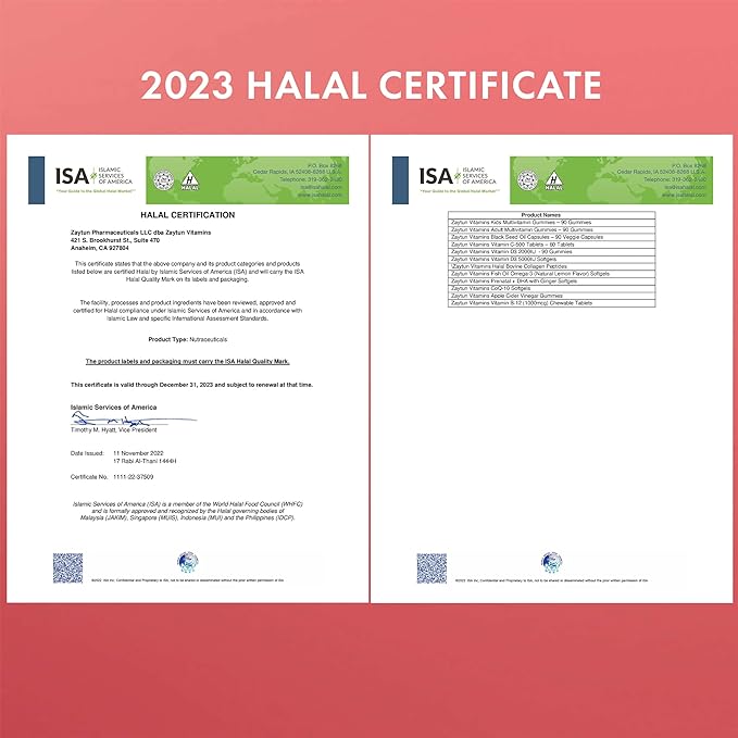 Zaytun Vitamins Halal Apple Cider Vinegar Gummies for Digestive & Gut Health, Energy Boost, with Folic Acid - Gelatin & Gluten-Free, 100% Vegan - 2 Months Supply