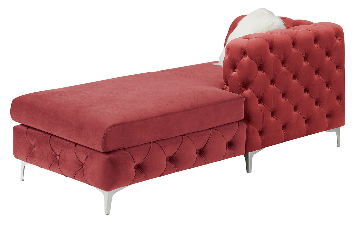 Gorgeous Living Room U-Sectional Burgundy Velvet Tufted Cushion Couch LAF and RAF Chaise Armless Loveseat: Luxurious Velvet U-Sectional Couch with Tufted Cushions and Armless Loveseat in Burgundy Color
