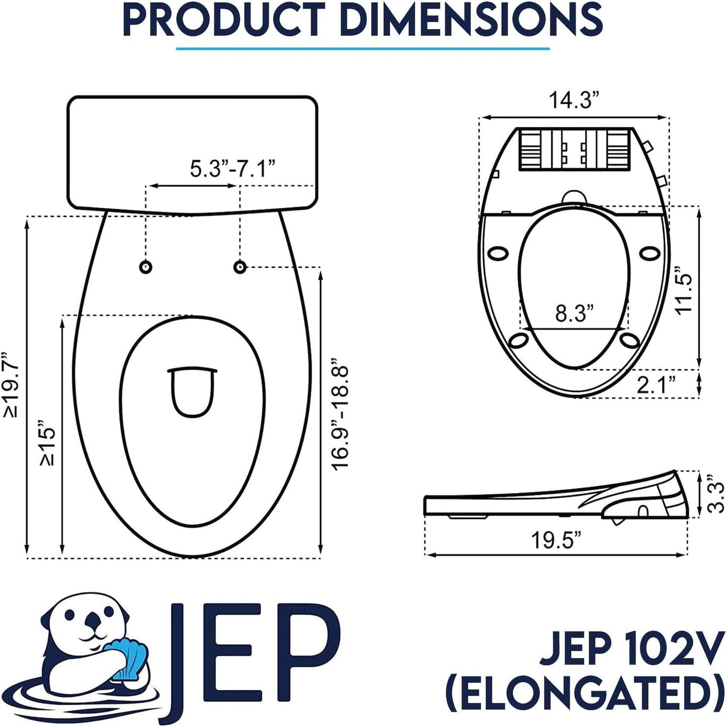 JEP Dual Nozzle Manual Bidet Toilet Seat for Elongated Toilets with Soft Close Seat and Cover | Bidet Seat for Rear & Feminine Cleaning, Easy to Install and Convenient