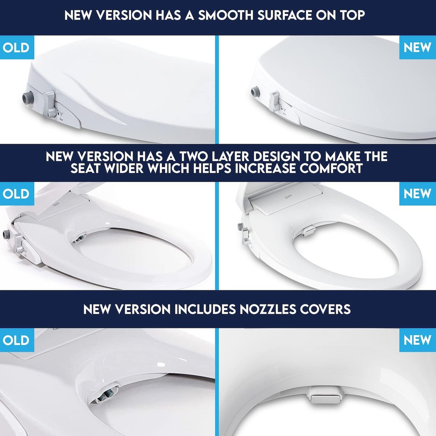 JEP Dual Nozzle Manual Bidet Toilet Seat for Round Toilets with Soft Close Seat and Cover | Bidet Seat for Rear & Feminine Cleaning, Easy to Install and Convenient