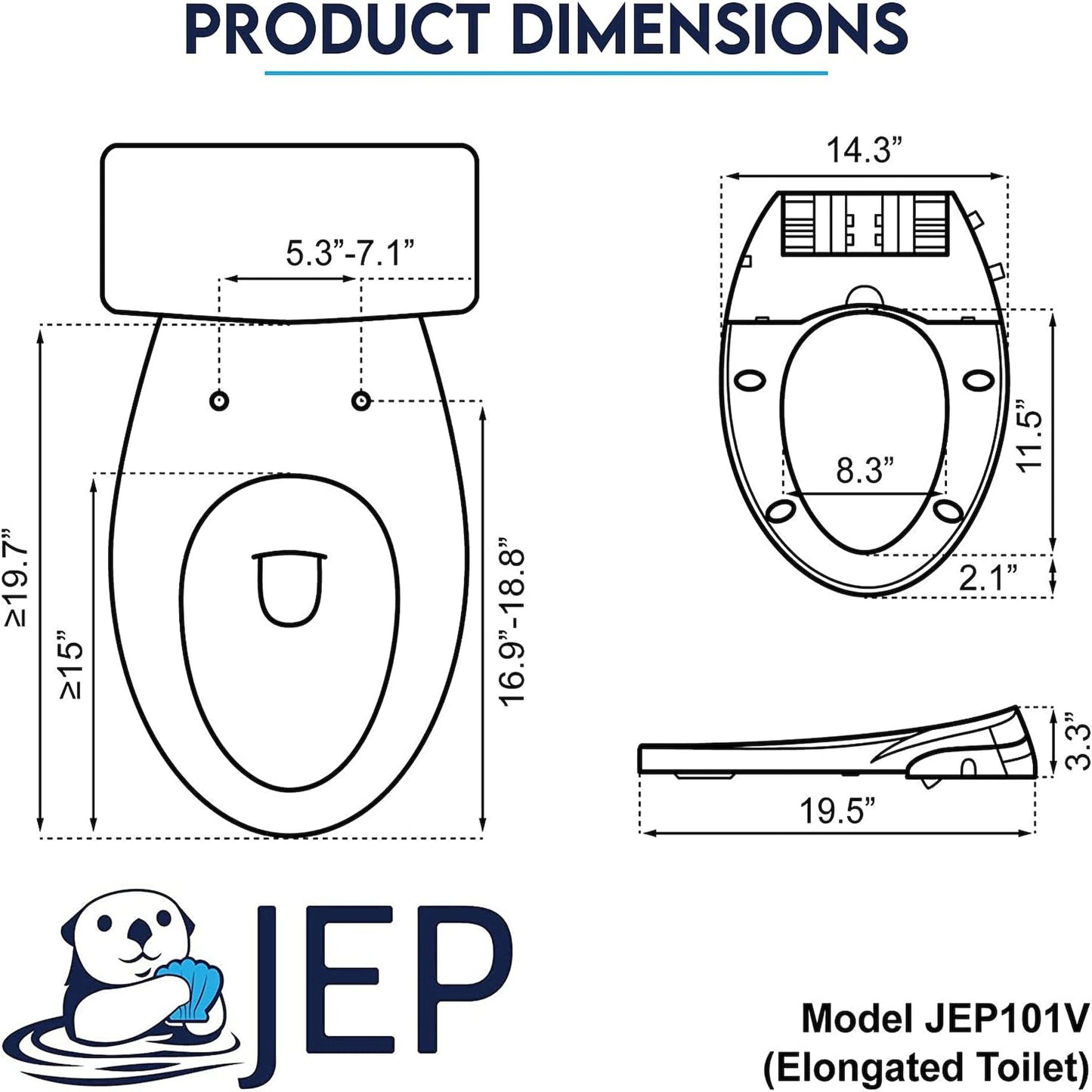 JEP Dual Nozzle Manual Bidet Toilet Seat for Elongated Toilets with Soft Close Seat and Cover | Bidet Seat for Rear & Feminine Cleaning, Easy to Install, Convenient