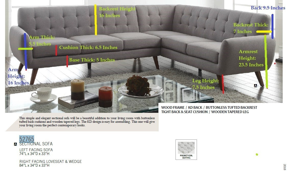 Essick Sectional Sofa in Light Gray Linen - Modern Design, Spacious Seating, Durable Construction - ACME 52765
