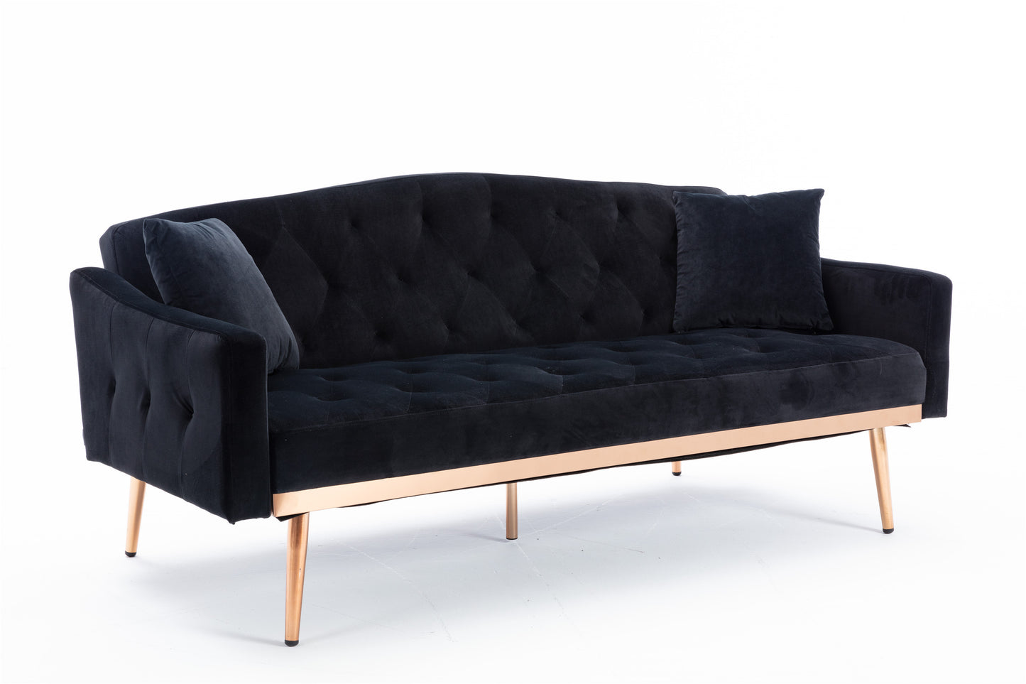 Velvet Sofa: Stainless Feet, Black Color - Accent Loveseat Sofa.