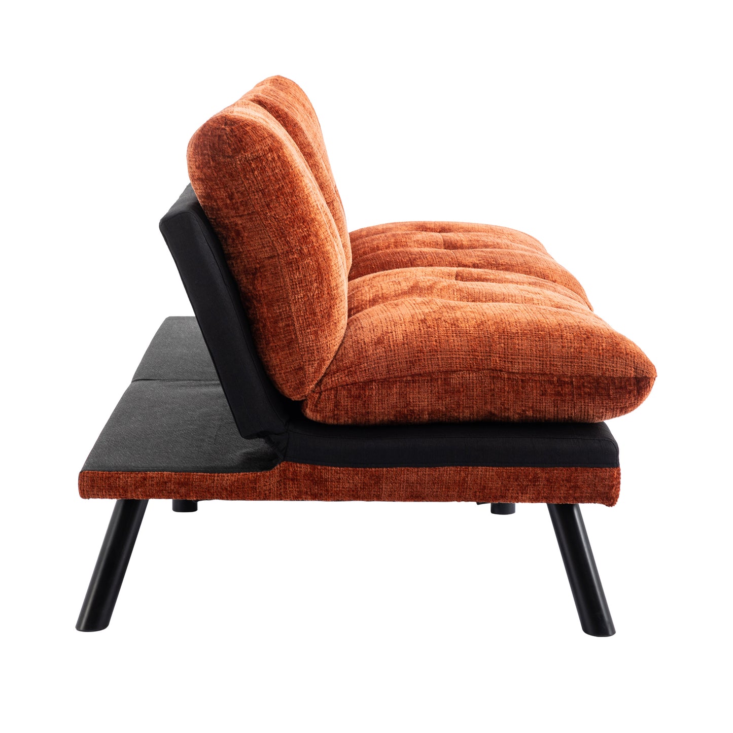 Convertible Sofa Bed Loveseat Futon Bed Breathable Adjustable Lounge Couch with Metal Legs - Compact Living Space Chenille-Orange