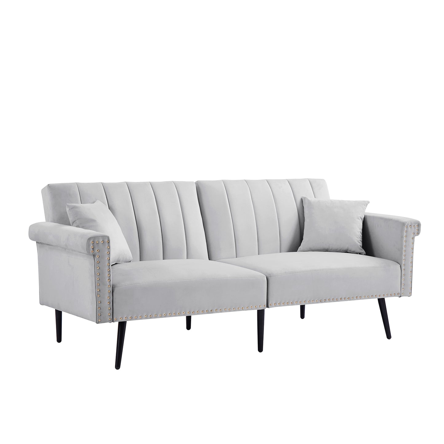 Grey Velvet Loveseat Sofa Bed - Comfortable and Stylish Convertible Furniture for Small Spaces - Queen Size Sleeper Sofa with Soft Velvet Upholstery