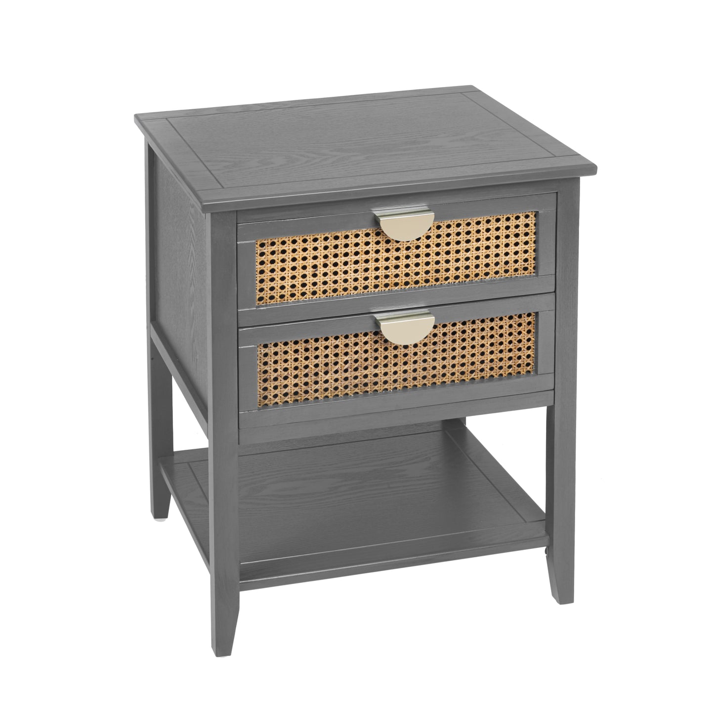 2 Drawer Side Table Nightstand Natural Rattan End Table for Bedroom