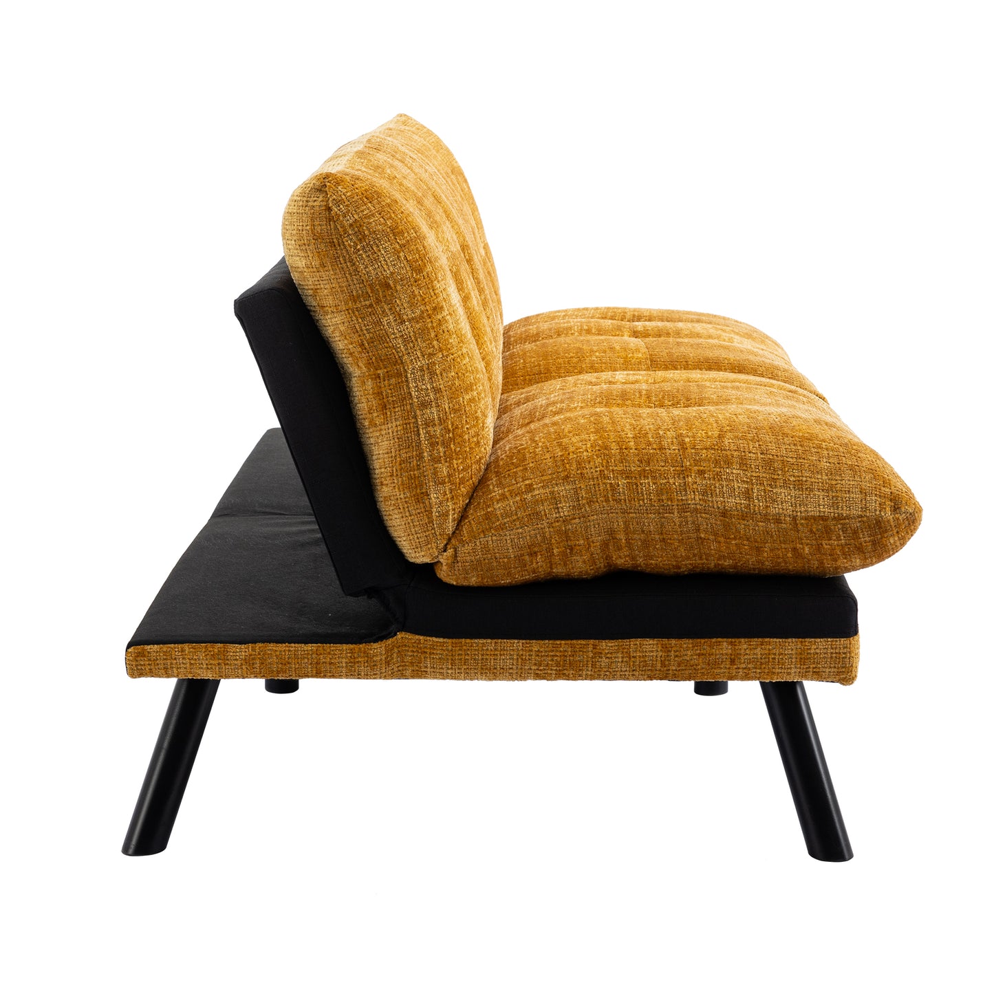 Convertible Sofa Bed Loveseat Futon Bed Adjustable Lounge Couch with Metal Legs, Breathable Chenille-Yellow. Perfect for Compact Living Spaces.