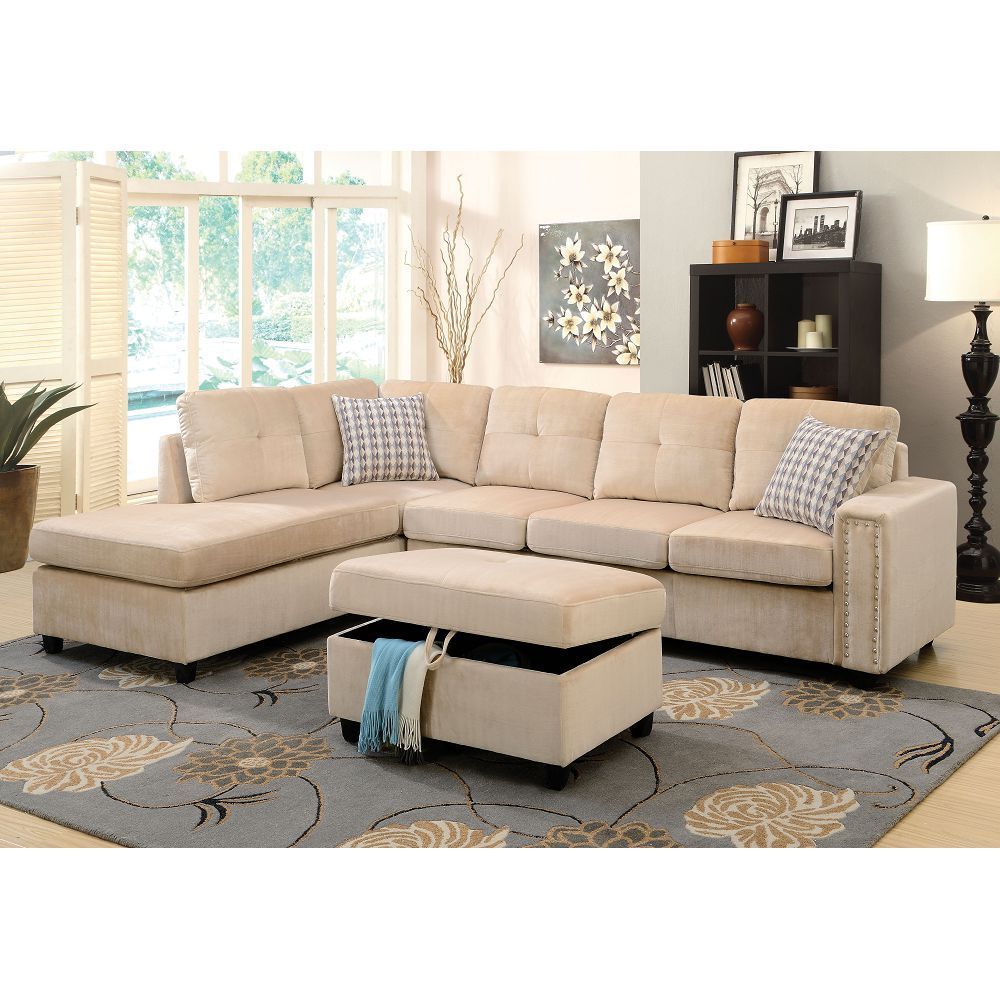 Belville Sectional Sofa: Beige Velvet, Pillows, 52705