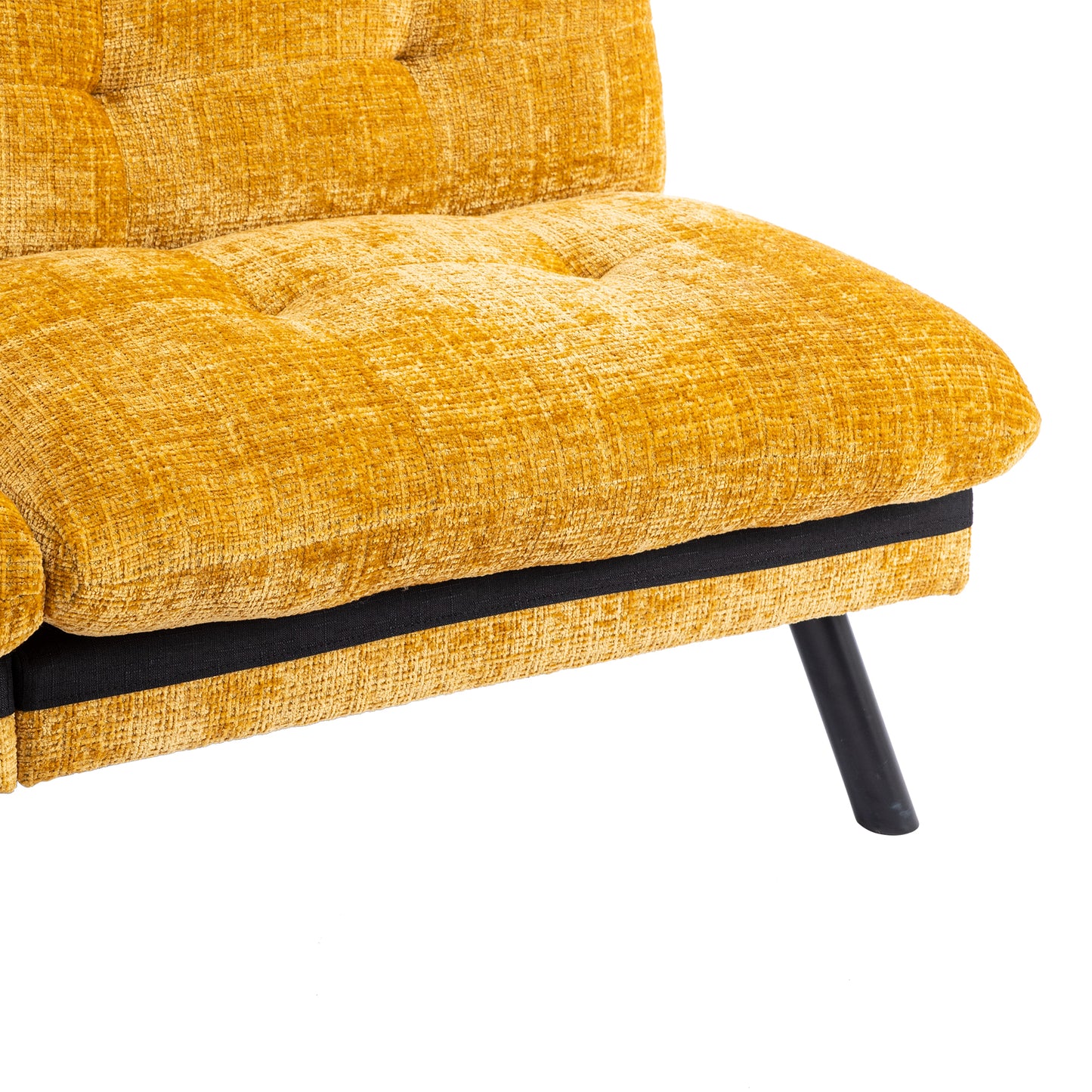 Convertible Sofa Bed Loveseat Futon Bed Adjustable Lounge Couch with Metal Legs, Breathable Chenille-Yellow. Perfect for Compact Living Spaces.