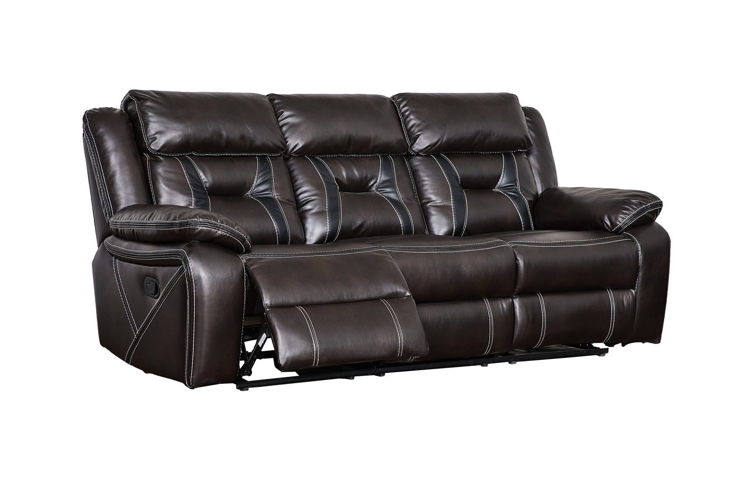 Reclining Upholstered Manual Puller in Faux Leather: Brown, 85.83"x38.58"x40.16"