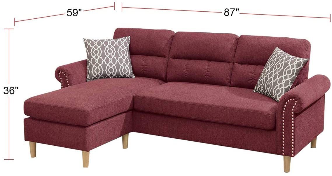 Paparika Red Polyfiber Reversible Sectional Sofa Set with Chaise, Pillows, Plush Cushion, and Nailheads - Luxurious Comfort for Your Living Space