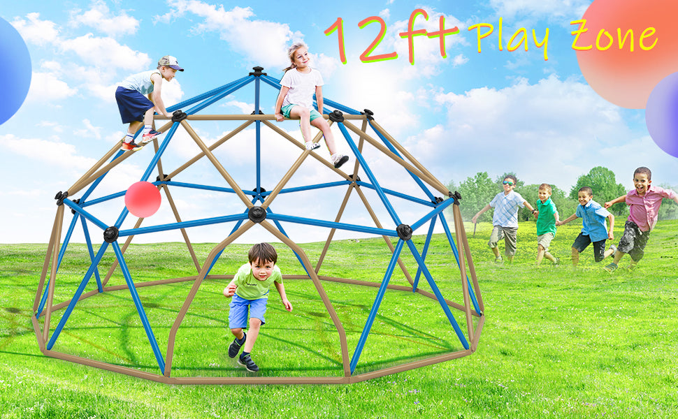 Kids Climbing Dome Tower - 12 ft Jungle Gym Geometric Playground Dome Climber Monkey Bars Play Center, Rust & UV Resistant Steel Supporting 1000 LBS