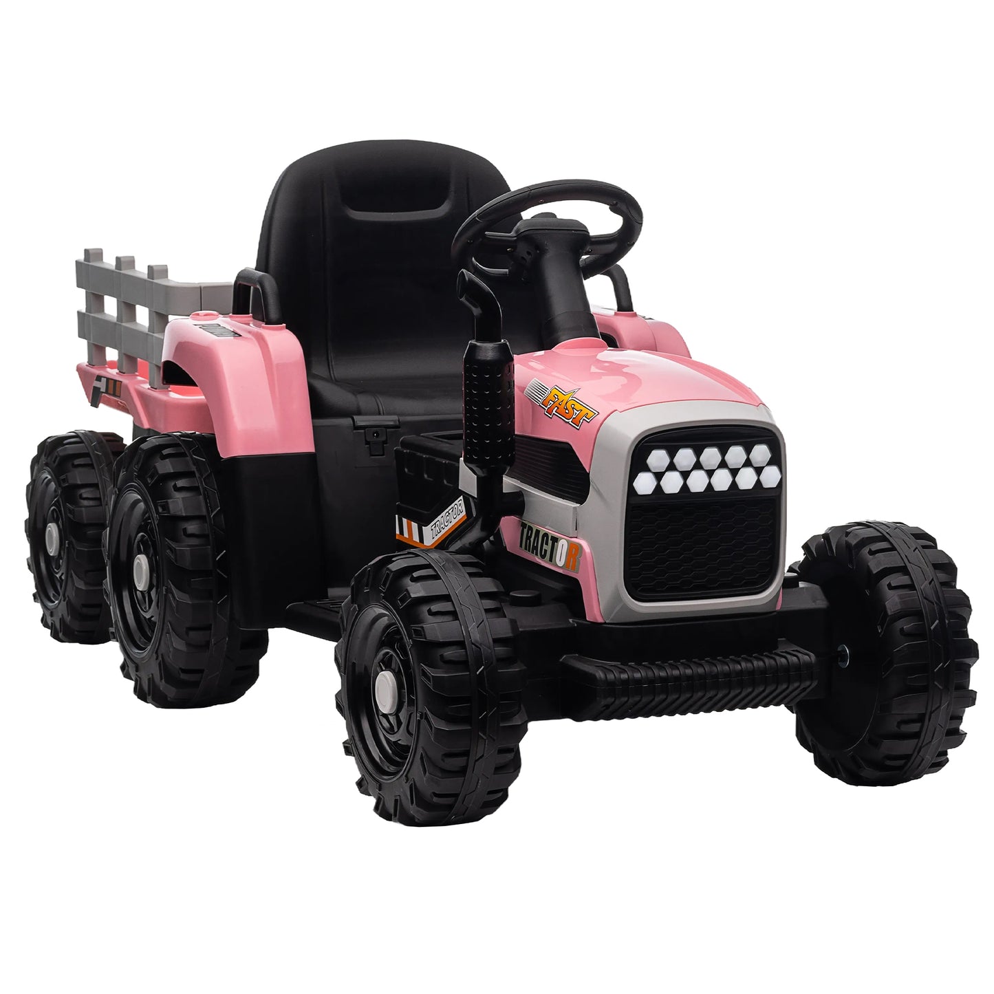 12V Battery Powered Ride on Tractor with Trailer: Remote Control, Three-Speed Adjustable, Power Display, USB, MP3, Bluetooth, LED Light, Two-Point Safety Belt, Perfect for Kids, Color Options Available