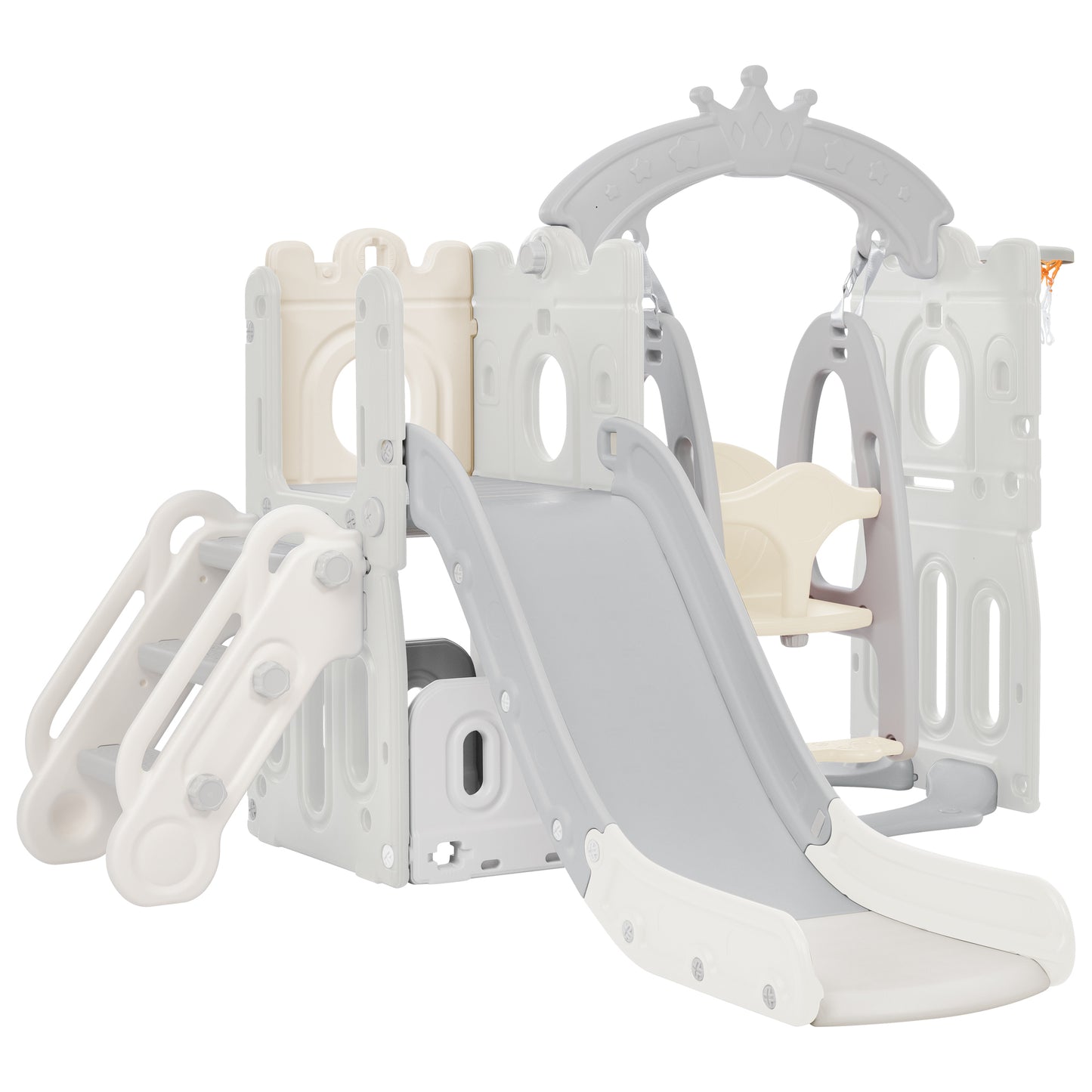 Toddler Slide and Swing Set: 5 in 1, Kids Playground Climber Slide Playset with Basketball Hoop, Freestanding Combination for Indoor & Outdoor Use