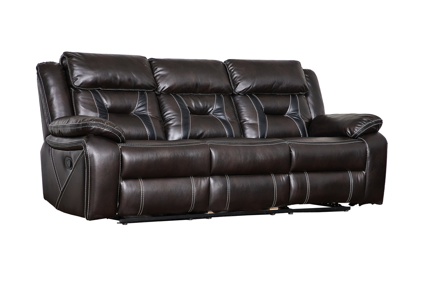 Reclining Upholstered Manual Puller in Faux Leather: Brown, 85.83"x38.58"x40.16"