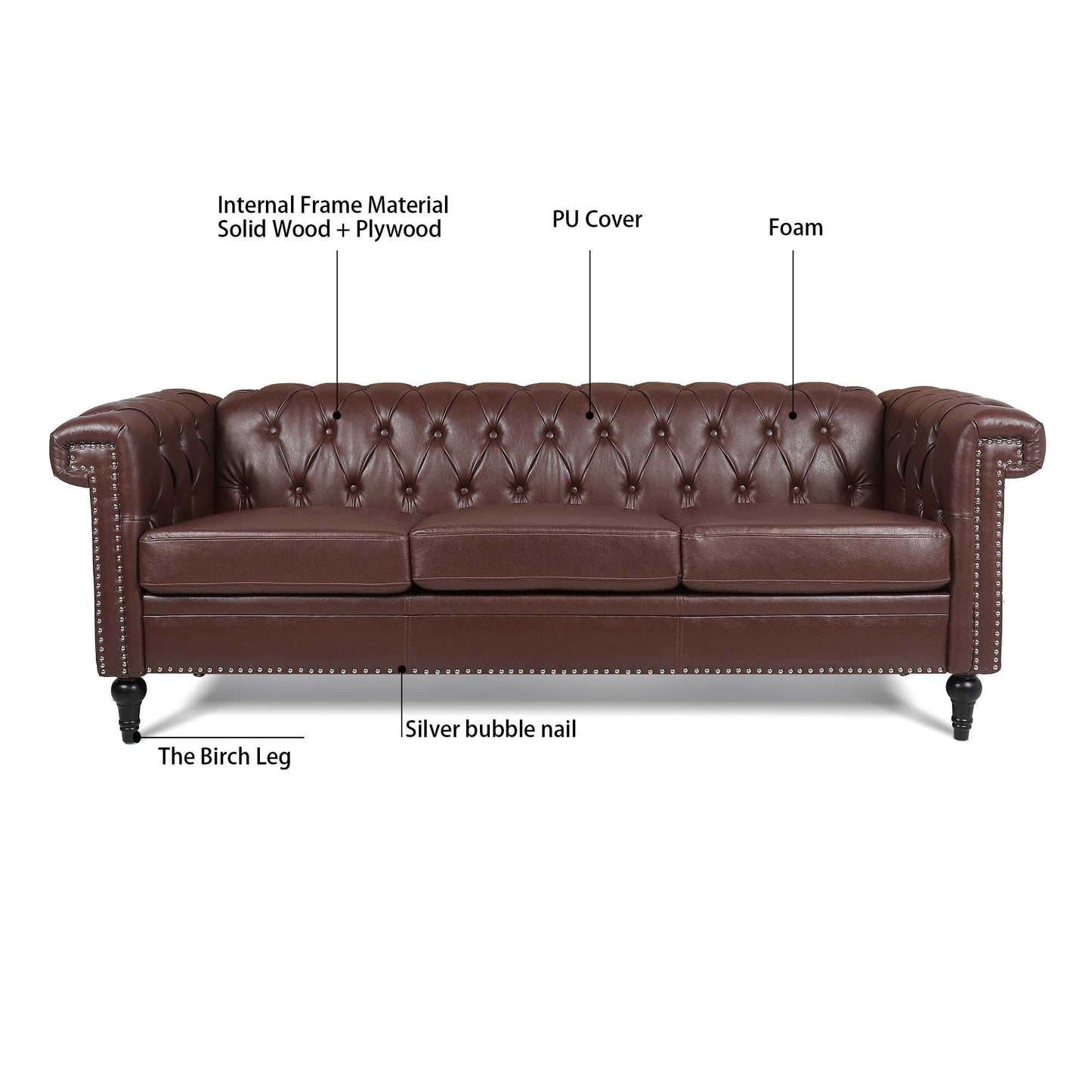 83.66 Inch Traditional Square Arm 3-Seater Sofa with Removable Cushion - Classic Design, Generous Size, Multiple Color Options