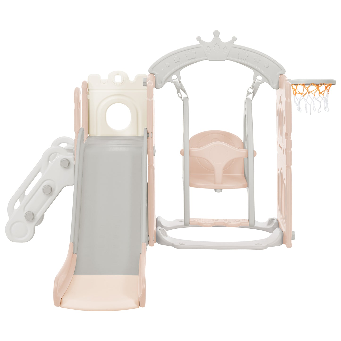 Toddler Slide and Swing Set 5 in 1: Freestanding Kids Playground Climber Slide Playset with Basketball Hoop for Indoor & Outdoor Fun, Perfect for Babies - Multi-Color & Size Options Available