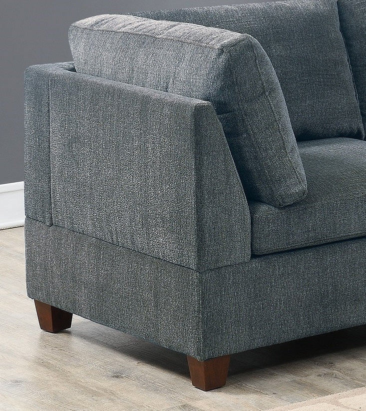 Grey Chenille Modular Sectional 6pc Set Corner Sectional Modern Couch 3x Corner Wedge 2x Armless Chairs and 1x Ottoman Plywood