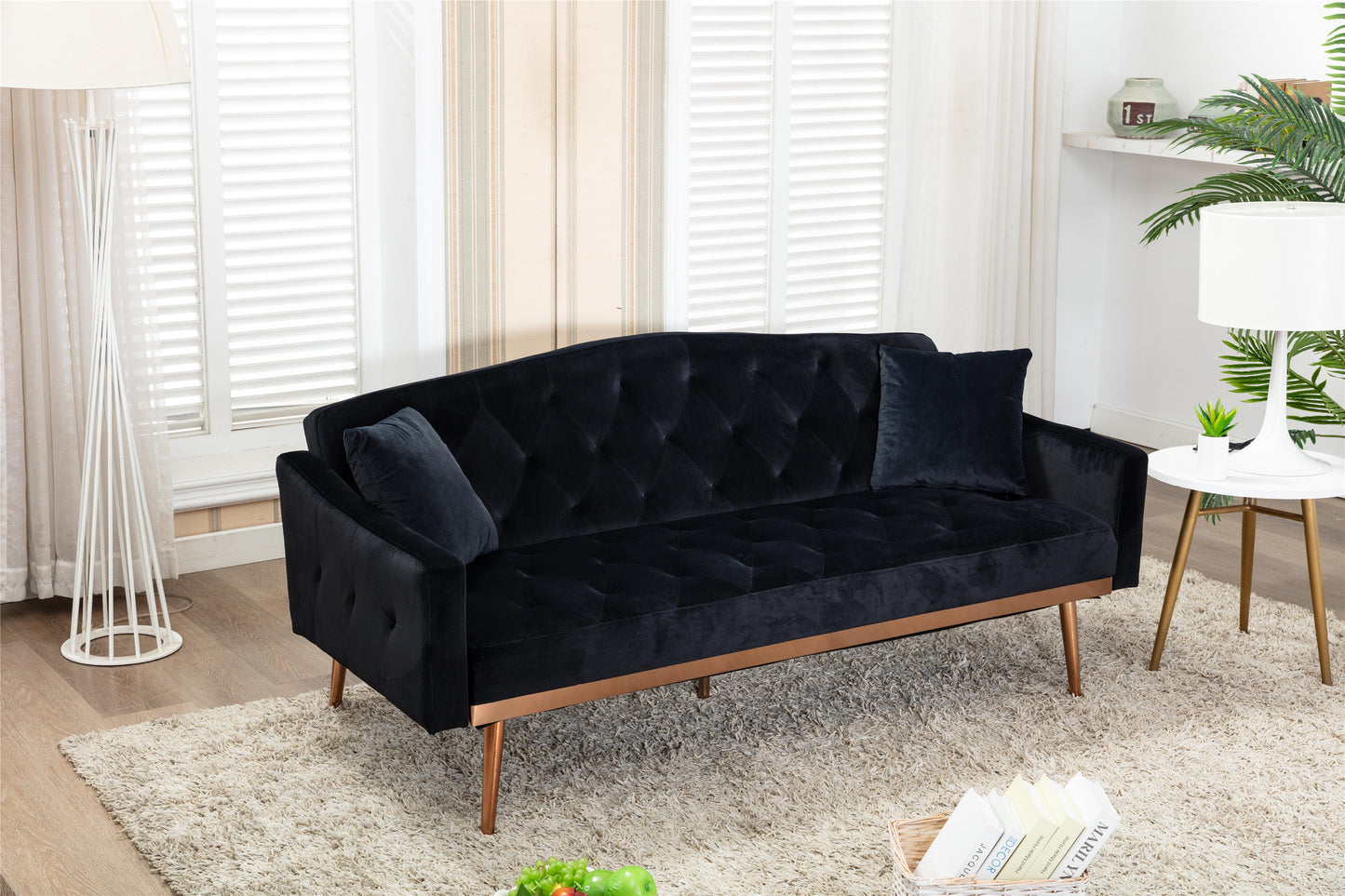 Velvet Sofa: Stainless Feet, Black Color - Accent Loveseat Sofa.