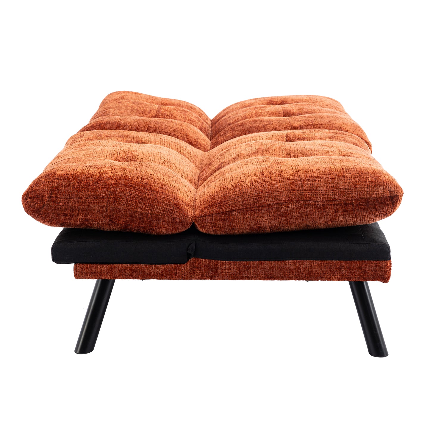 Convertible Sofa Bed Loveseat Futon Bed Breathable Adjustable Lounge Couch with Metal Legs - Compact Living Space Chenille-Orange