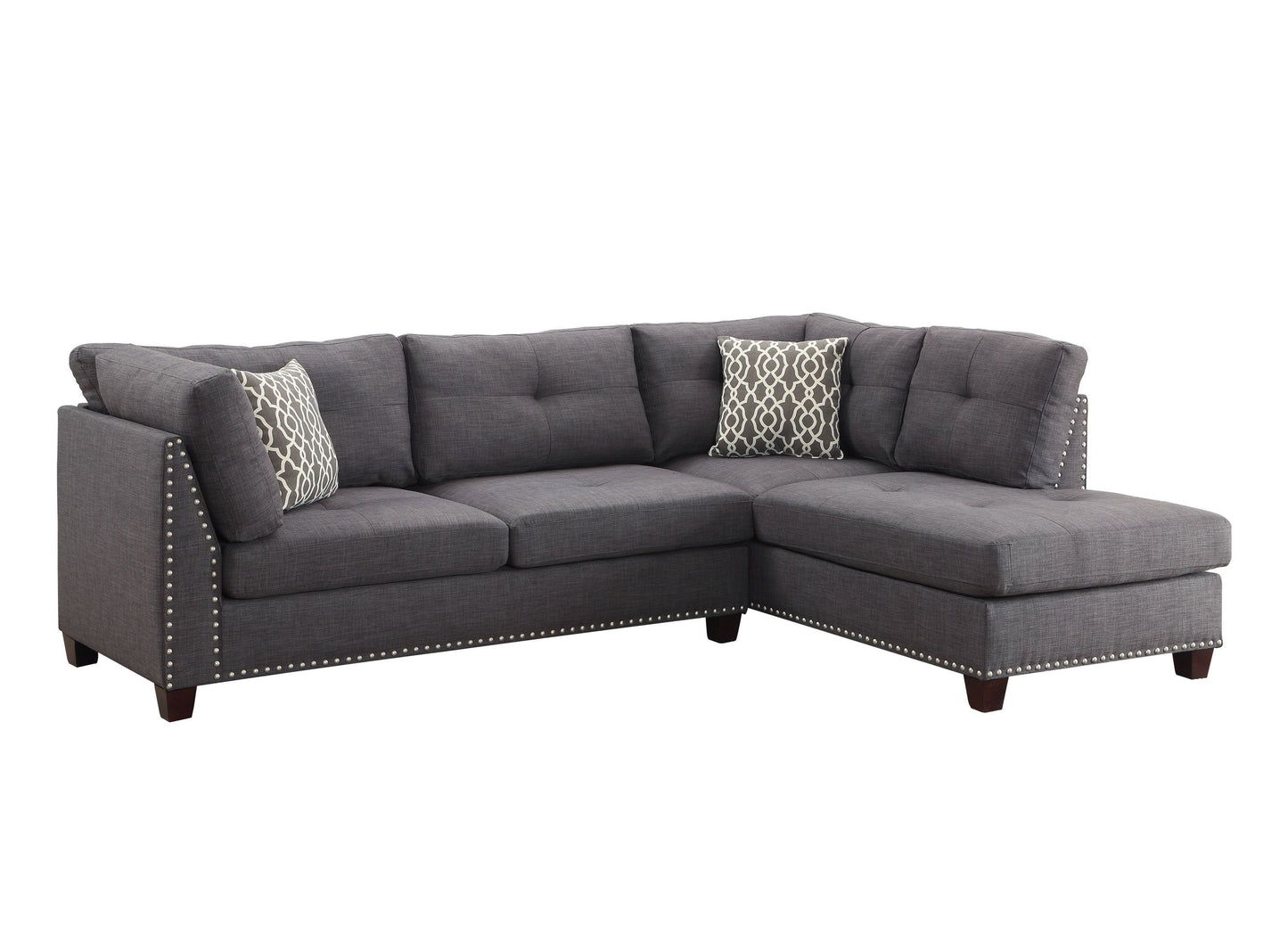 Laurissa Sectional Sofa & Ottoman: Light Charcoal Linen, 2 Pillows, 1Set/2Ctn | ACME 54385
