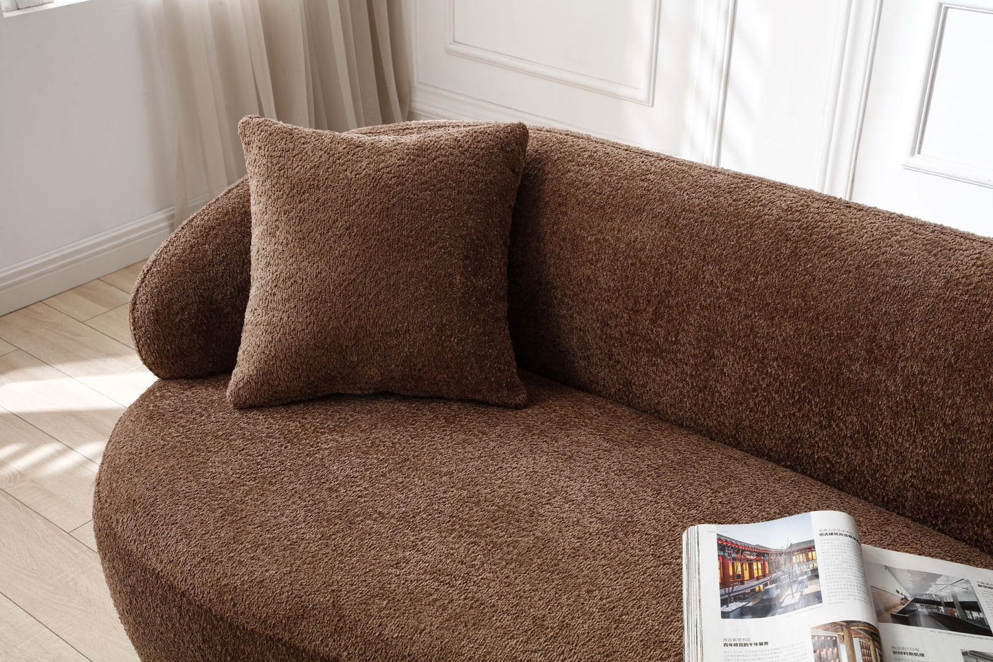 Mid Century Modern Curved Sofa, 3 Seat Cloud Boucle Fabric Couch for Living Room, Bedroom, Office - Brown