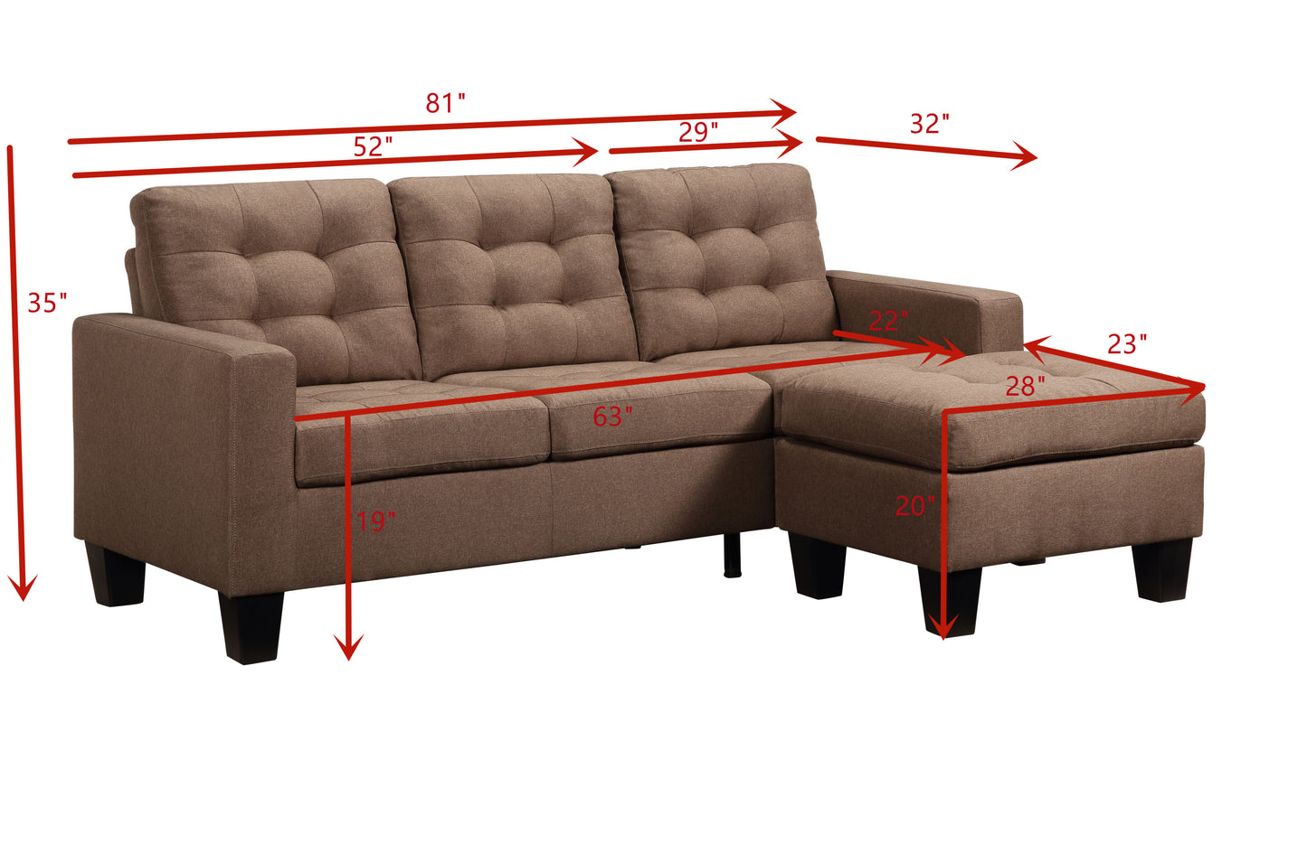 ACME Earsom Sectional Sofa, Brown Linen 56655 - Rev. Chaise, Comfortable and Stylish Seating Solution for Your Living Space