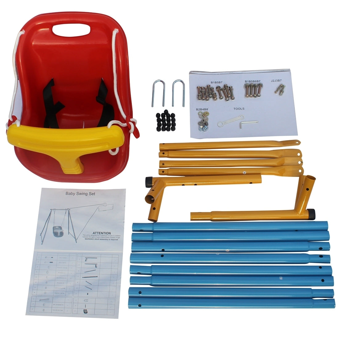 Baby Toddler Swing Set with Safety Belt for Backyard - Indoor/Outdoor Metal, Sturdy Construction, Adjustable Height, Secure and Fun Playtime, Blue/Yellow Color, Suitable for Indoor and Outdoor Spaces