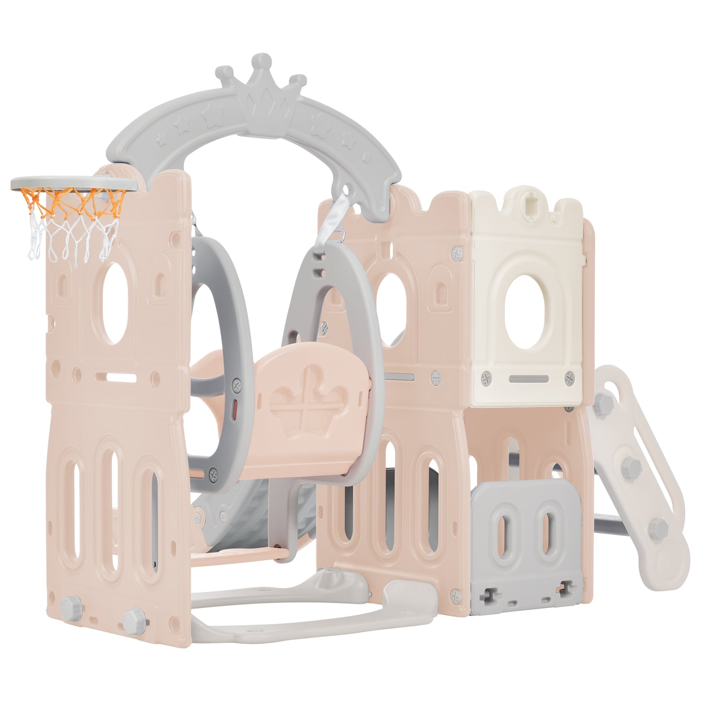 Toddler Slide and Swing Set 5 in 1: Freestanding Kids Playground Climber Slide Playset with Basketball Hoop for Indoor & Outdoor Fun, Perfect for Babies - Multi-Color & Size Options Available