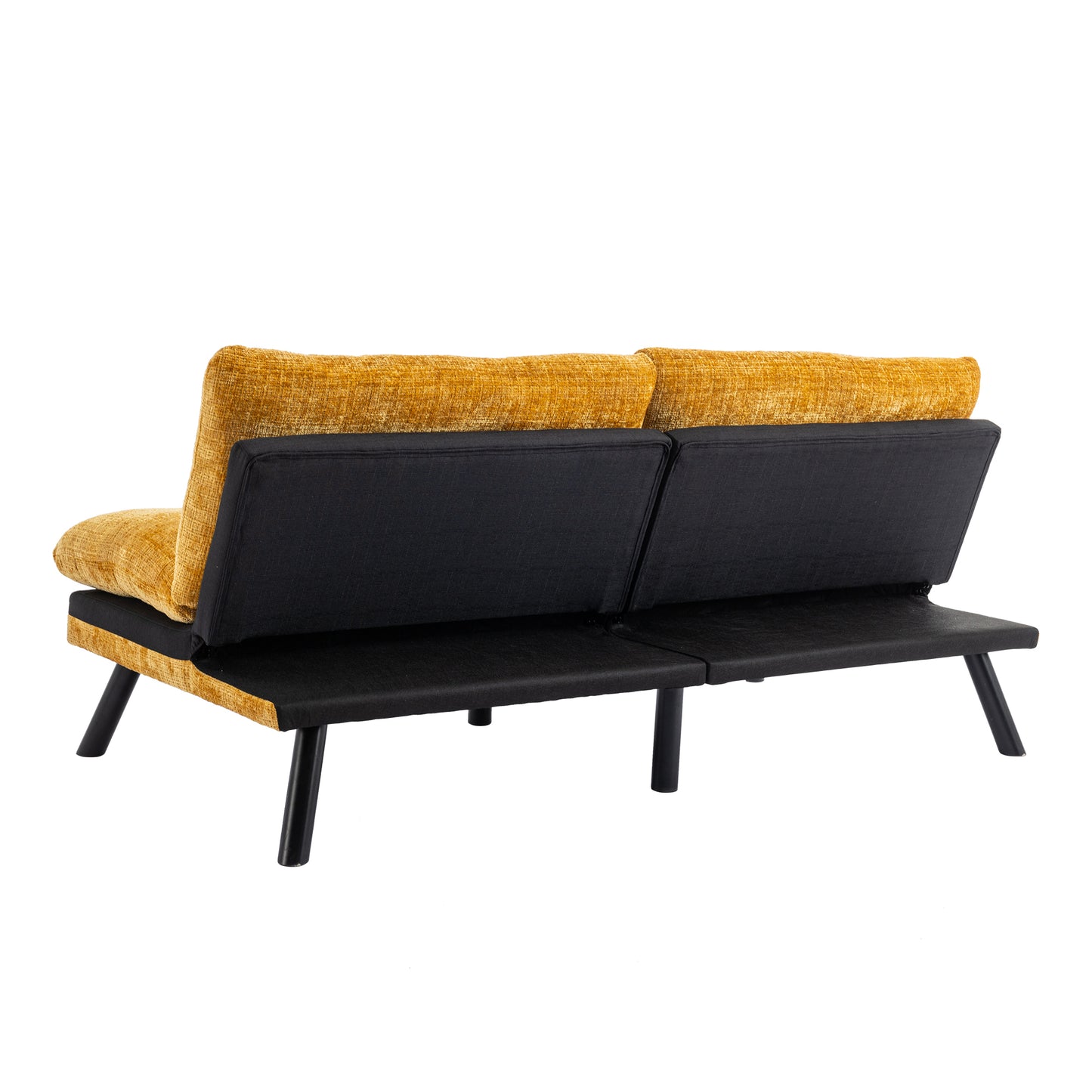 Convertible Sofa Bed Loveseat Futon Bed Adjustable Lounge Couch with Metal Legs, Breathable Chenille-Yellow. Perfect for Compact Living Spaces.