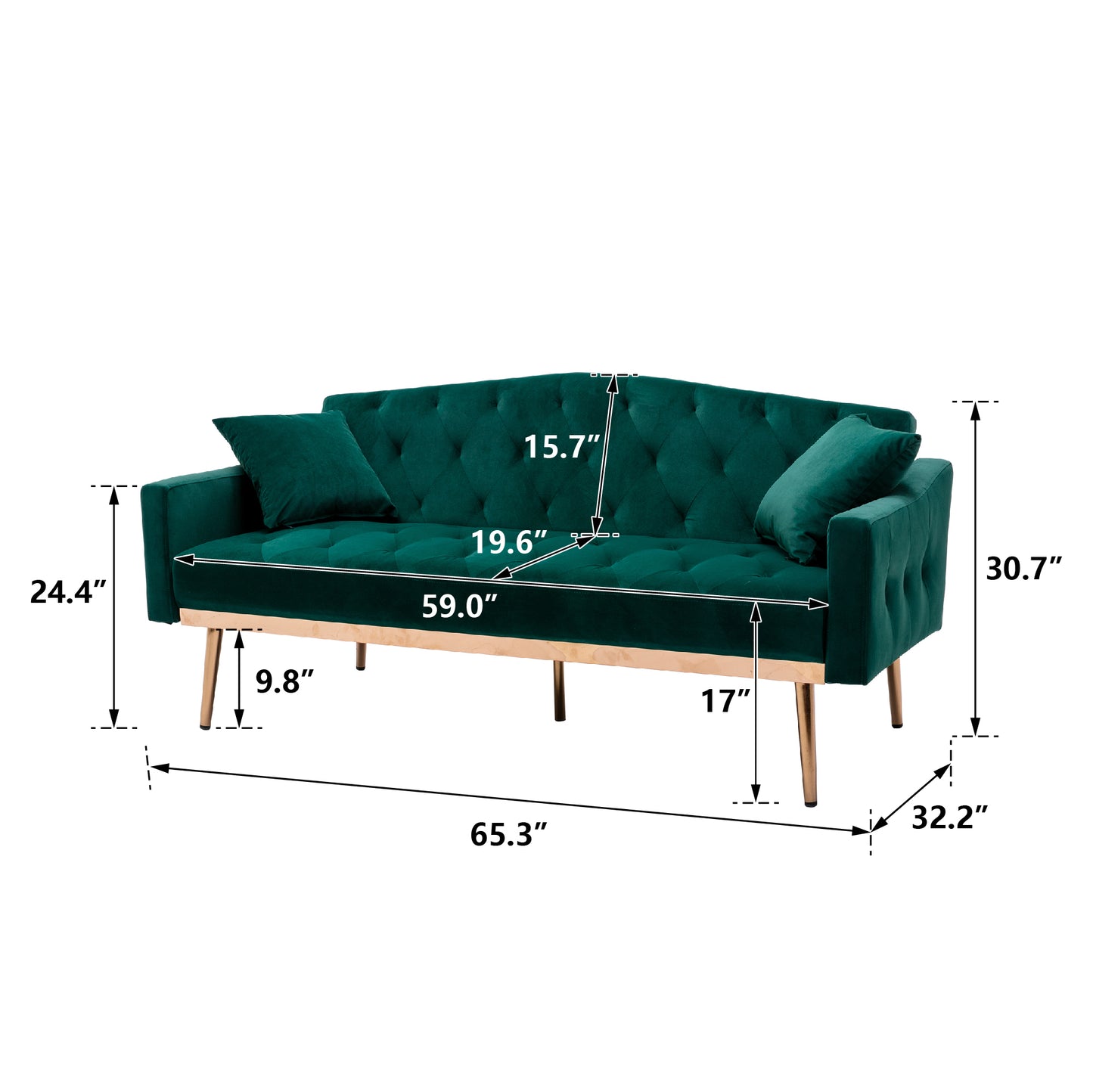 COOLMORE Velvet Sofa - Accent Loveseat with Stainless Feet, Green Velvet Finish