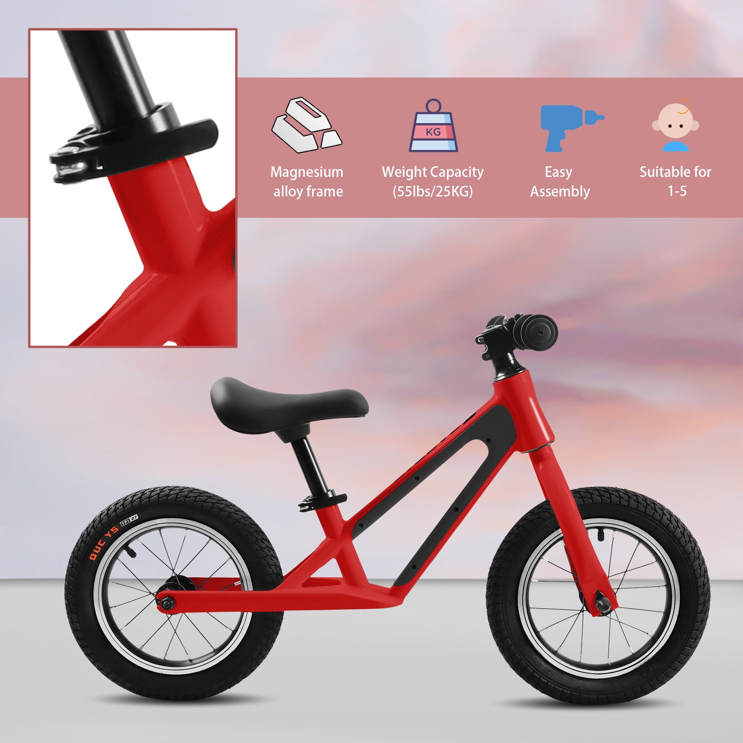 ECARPAT Balance Bike: Lightweight Toddler Bike with 12" Rubber Foam Tires, Adjustable Seat - Ages 1-5 Years