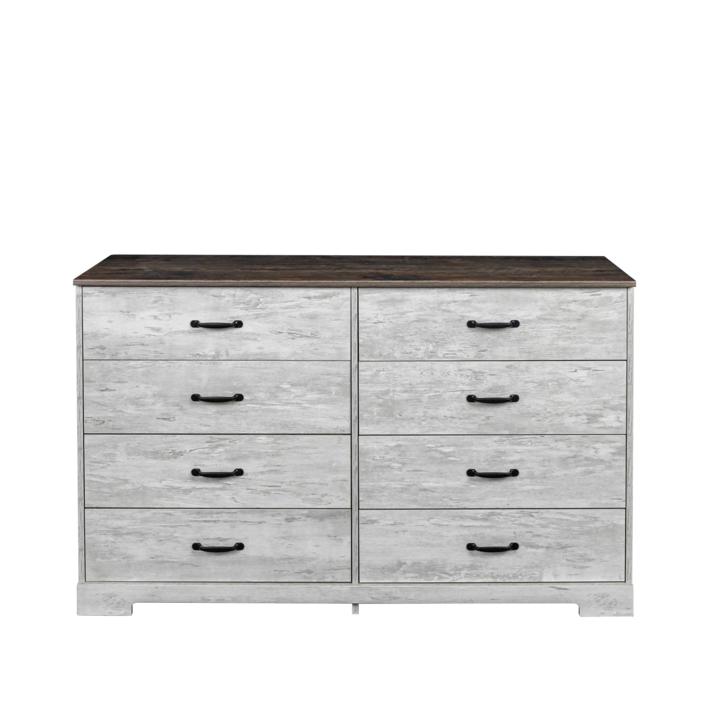 Modern white grey wood side cabinet with 8 drawers, 8 drawer white grey wood grain drawer cabinet , large storage space for Living Room Bedroom