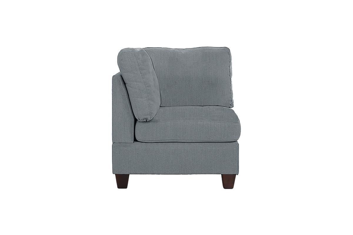 Modular Sectional Living Room Furniture Grey Linen Like Fabric 9pc Set: 3x Corner Wedge, 4x Armless Chairs, 2x Ottomans