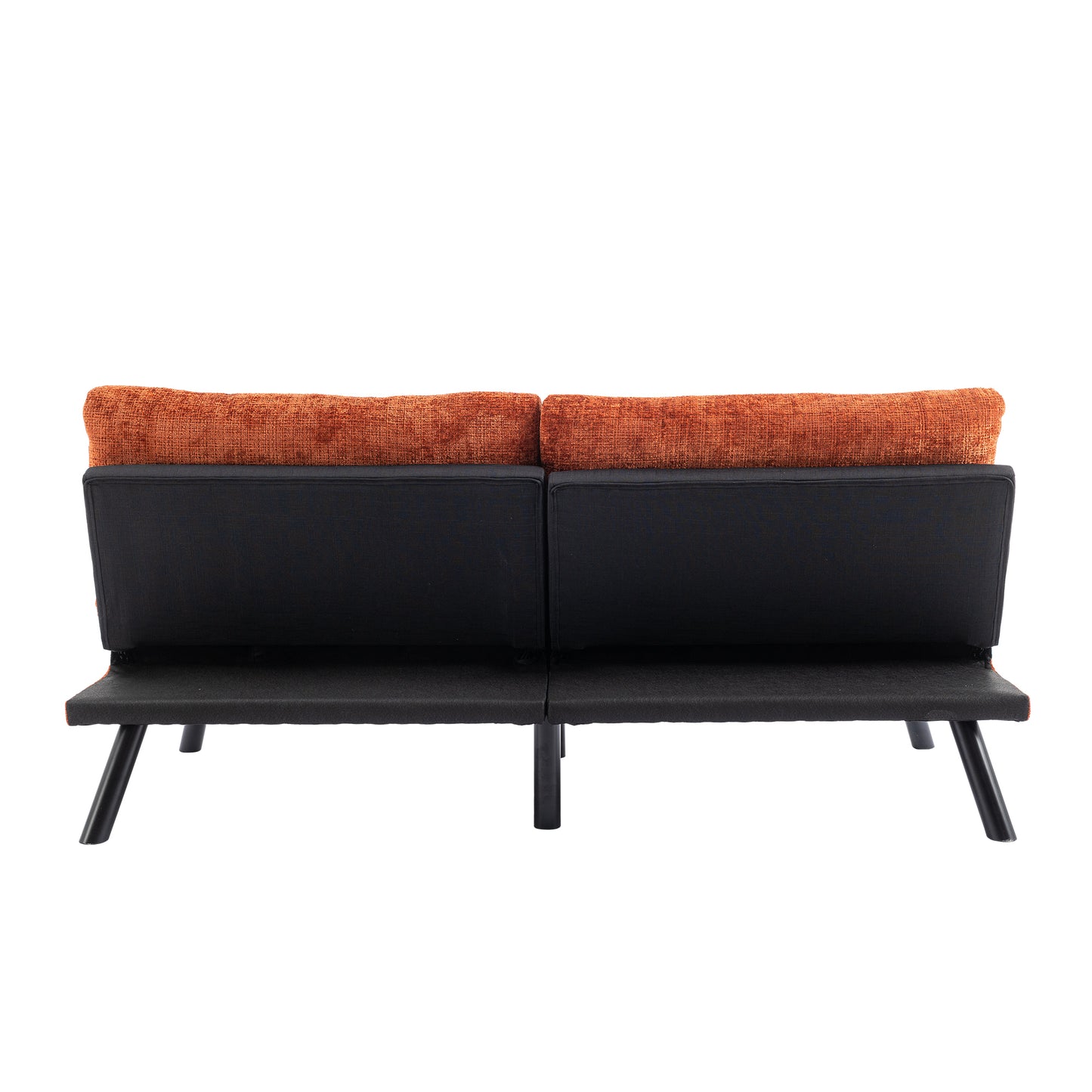 Convertible Sofa Bed Loveseat Futon Bed Breathable Adjustable Lounge Couch with Metal Legs - Compact Living Space Chenille-Orange