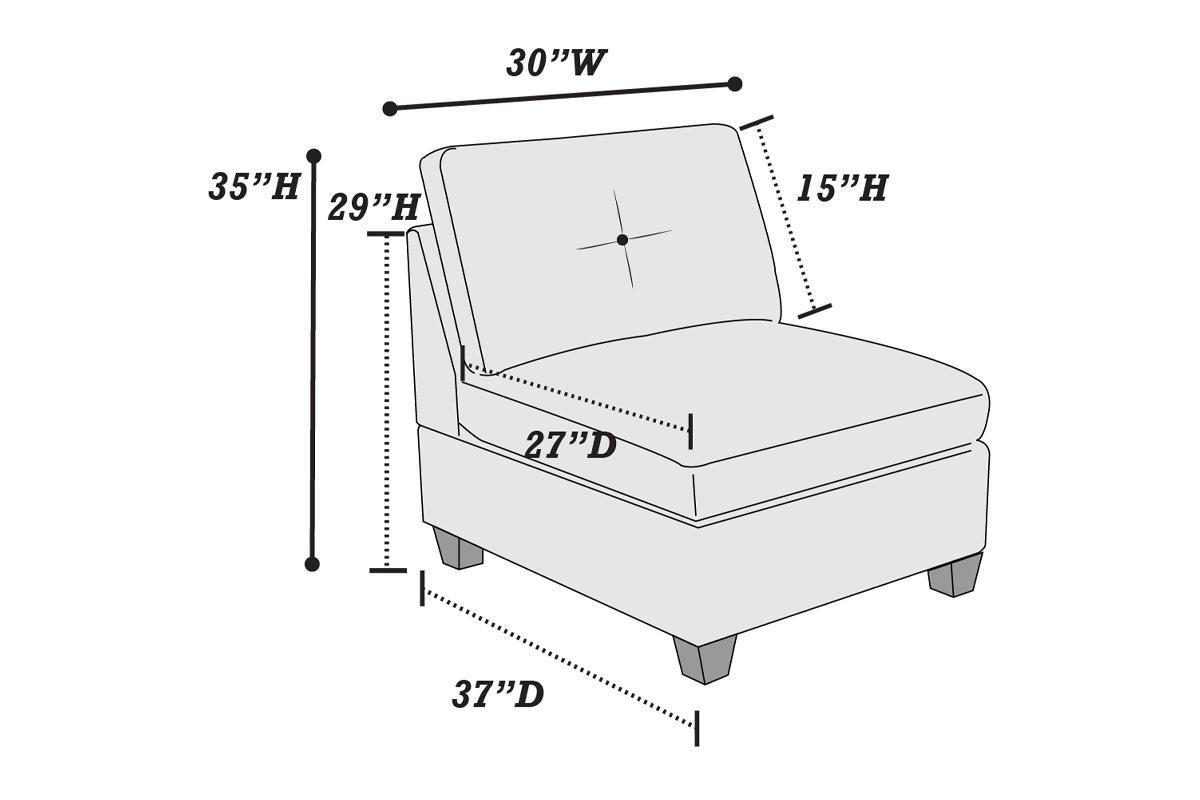 Ash Grey Chenille Fabric Modular Sectional 6pc Set Living Room Furniture Corner L-Sectional Couch with 2 Corner Wedges, 2 Armless Chairs, and 2 Ottomans - Tufted Back, Exposed Wooden Base