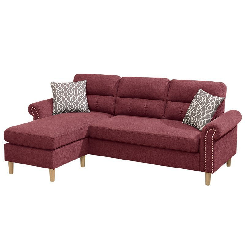 Paparika Red Polyfiber Reversible Sectional Sofa Set with Chaise, Pillows, Plush Cushion, and Nailheads - Luxurious Comfort for Your Living Space