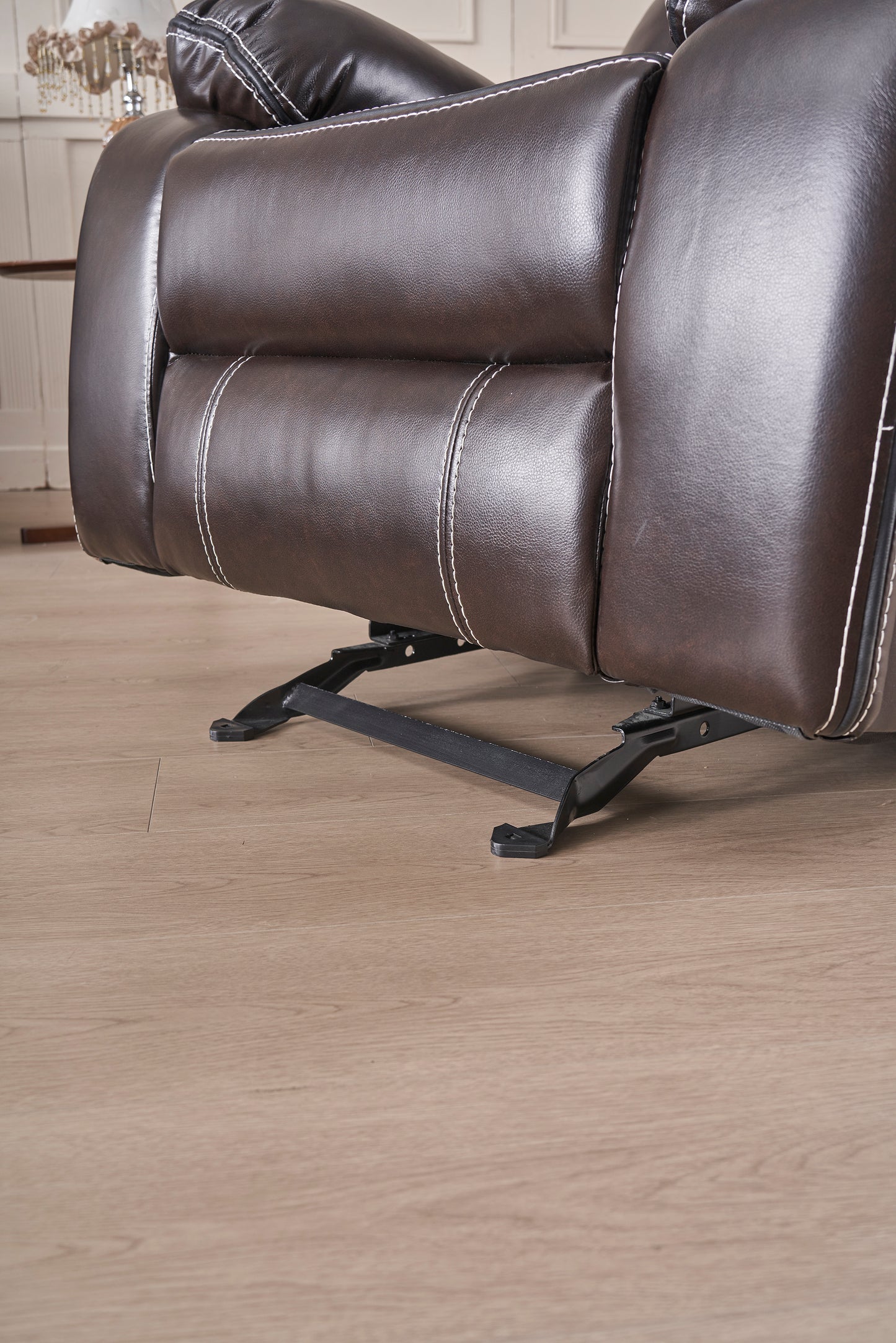 Reclining Upholstered Manual Puller in Faux Leather: Brown, 85.83"x38.58"x40.16"