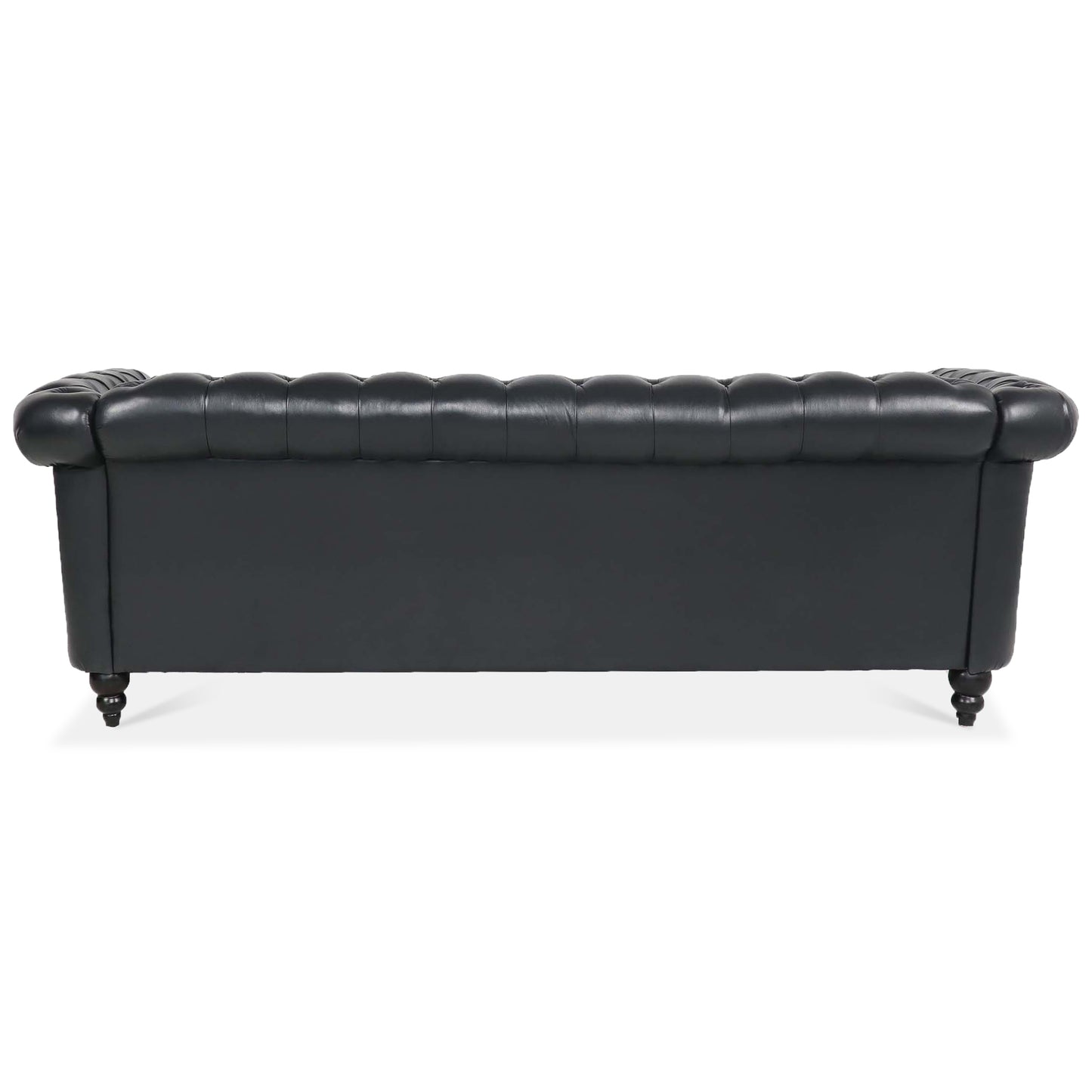 84.65" Three-Seater Sofa with Rolled Arm and Black PU Upholstery: Chesterfield Design