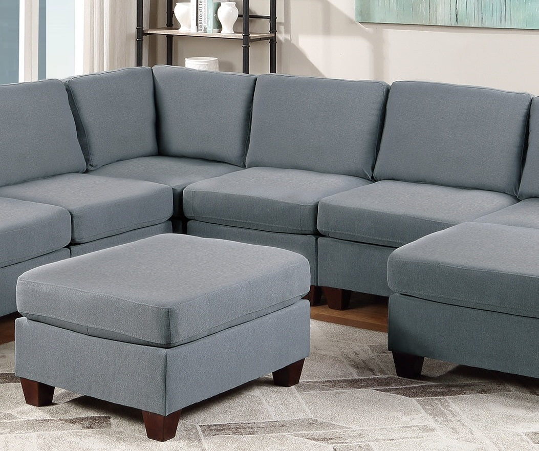 Modular Sectional Living Room Furniture Grey Linen Like Fabric 9pc Set: 3x Corner Wedge, 4x Armless Chairs, 2x Ottomans