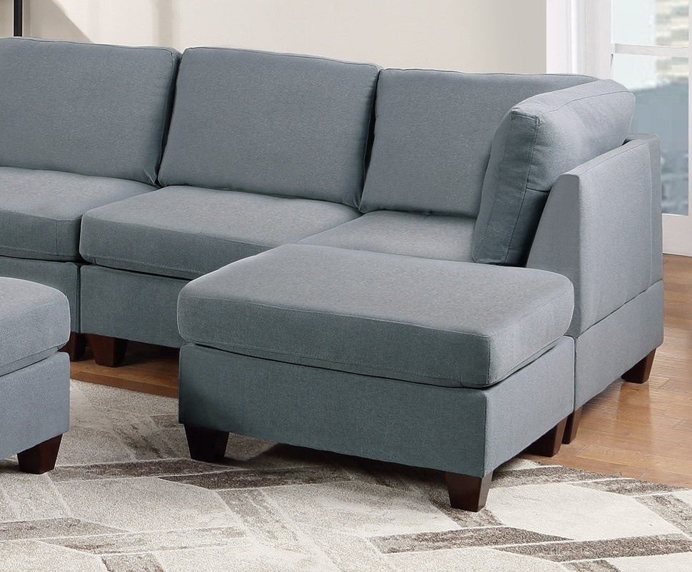 Modular Sectional Living Room Furniture Grey Linen Like Fabric 9pc Set: 3x Corner Wedge, 4x Armless Chairs, 2x Ottomans